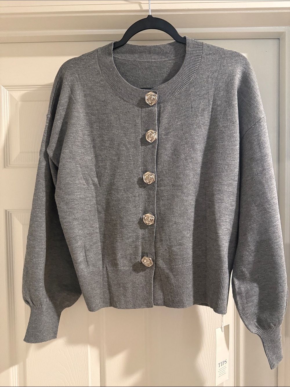 Gray Button-Front Women's Sweater Cardigan